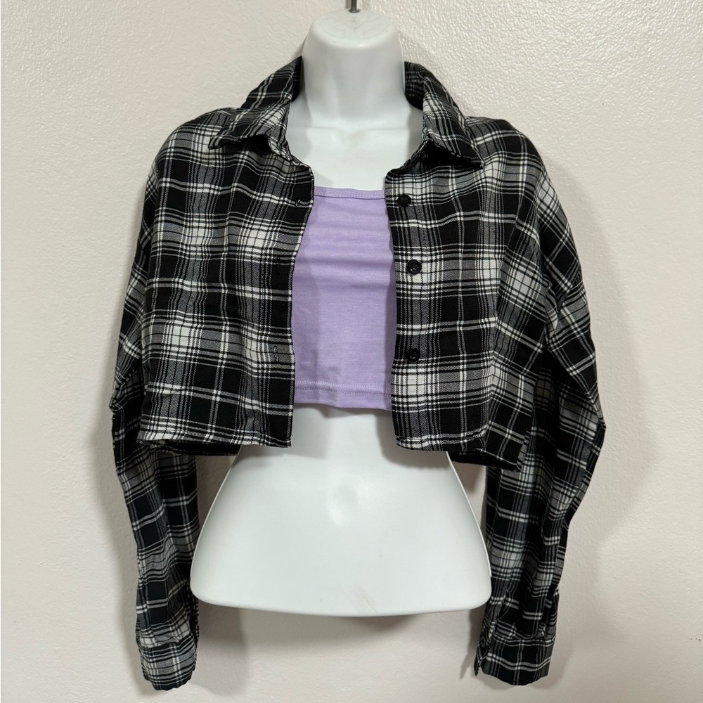 Long Sleeve Flannel Crop Top